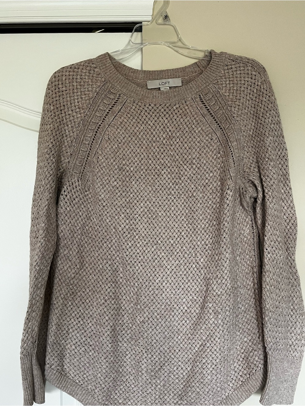 LOFT Beige-Taupe Textured Crewneck Sweater